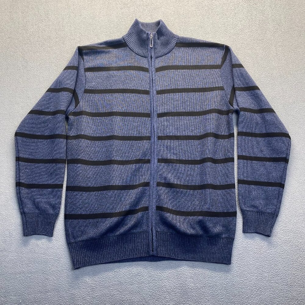 True Rock Sweater Mens Sz XXL Blue‎ Striped Knit Pullover 1/4 Zip Classic Casual